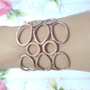 Rose Gold Tone Wide Cuff Bracelet Openwork Oval Link Statement Modernist BC1